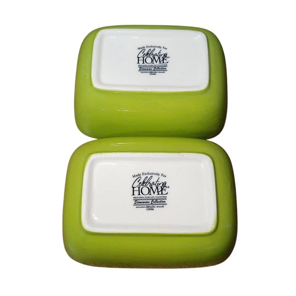 Celebrating Home Stoneware Ceramic 2 Mini Casserole Green Baking Dish 4.75